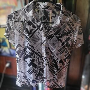 Black and White Newspaper Print Blouse